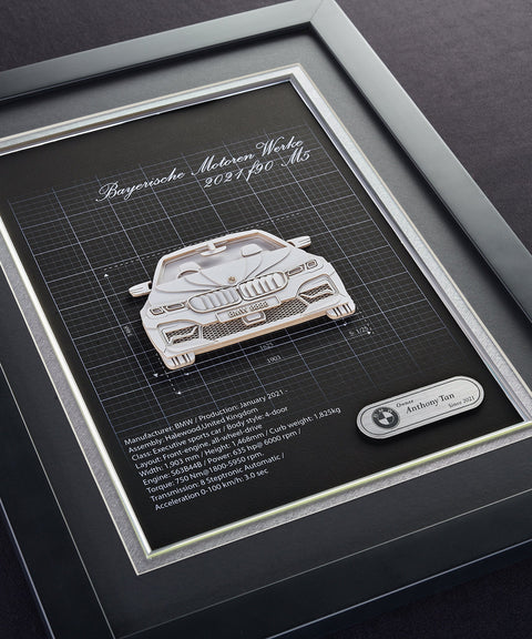 Framed 3D Car Paper Carving Artwork【Front Model】48cm X 33cm X 2cm ( Specially customized )