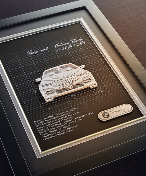 Framed 3D Car Paper Carving Artwork【Front Model】48cm X 33cm X 2cm ( Specially customized )