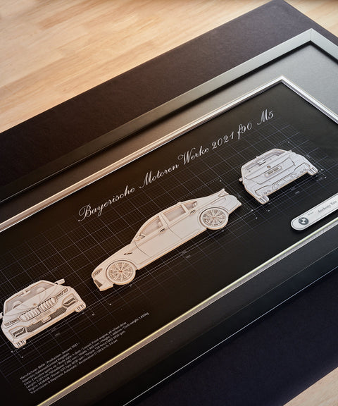 Seni Kertas Kereta Impian Berbingkai Eksklusif ( Pandangan  Depan + Belakang + Sisi ) 108 X 49 X 2 cm