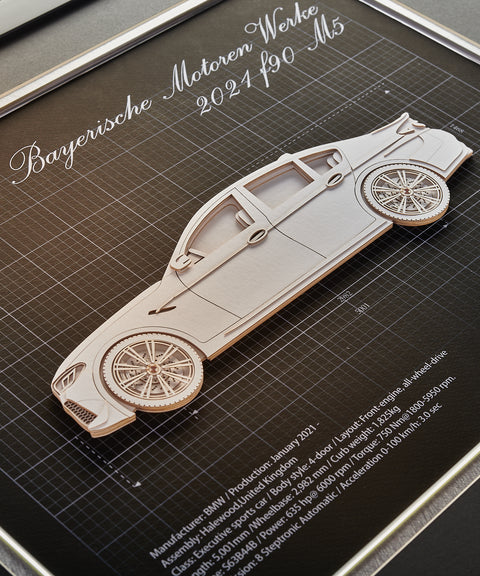 Framed 3D Car Paper Carving Artwork【Car Side】64cm X 49cm X 2cm