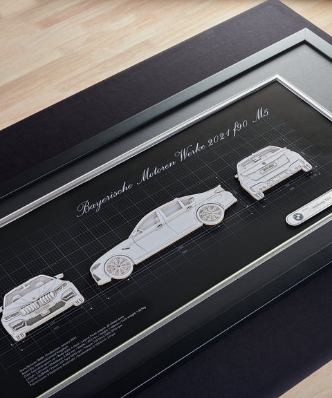 Framed 3D Car Paper Carving Artwork【Car Front + Car Rear + Car Side】108cm X 49cm X 2cm